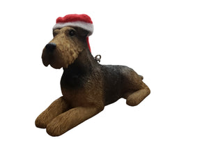 Sandicast Airedale Terrier with Santa Hat Christmas Ornament