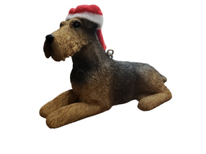 Sandicast Airedale Terrier with Santa Hat Christmas Ornament