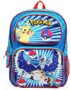 POKEMON 16" LARGE BACKPACK W/2 FRONT POCKETS & EMBLEMS