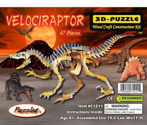 Illuminated Velociraptor 3-D Woodcraft Construction Puzzle Kit